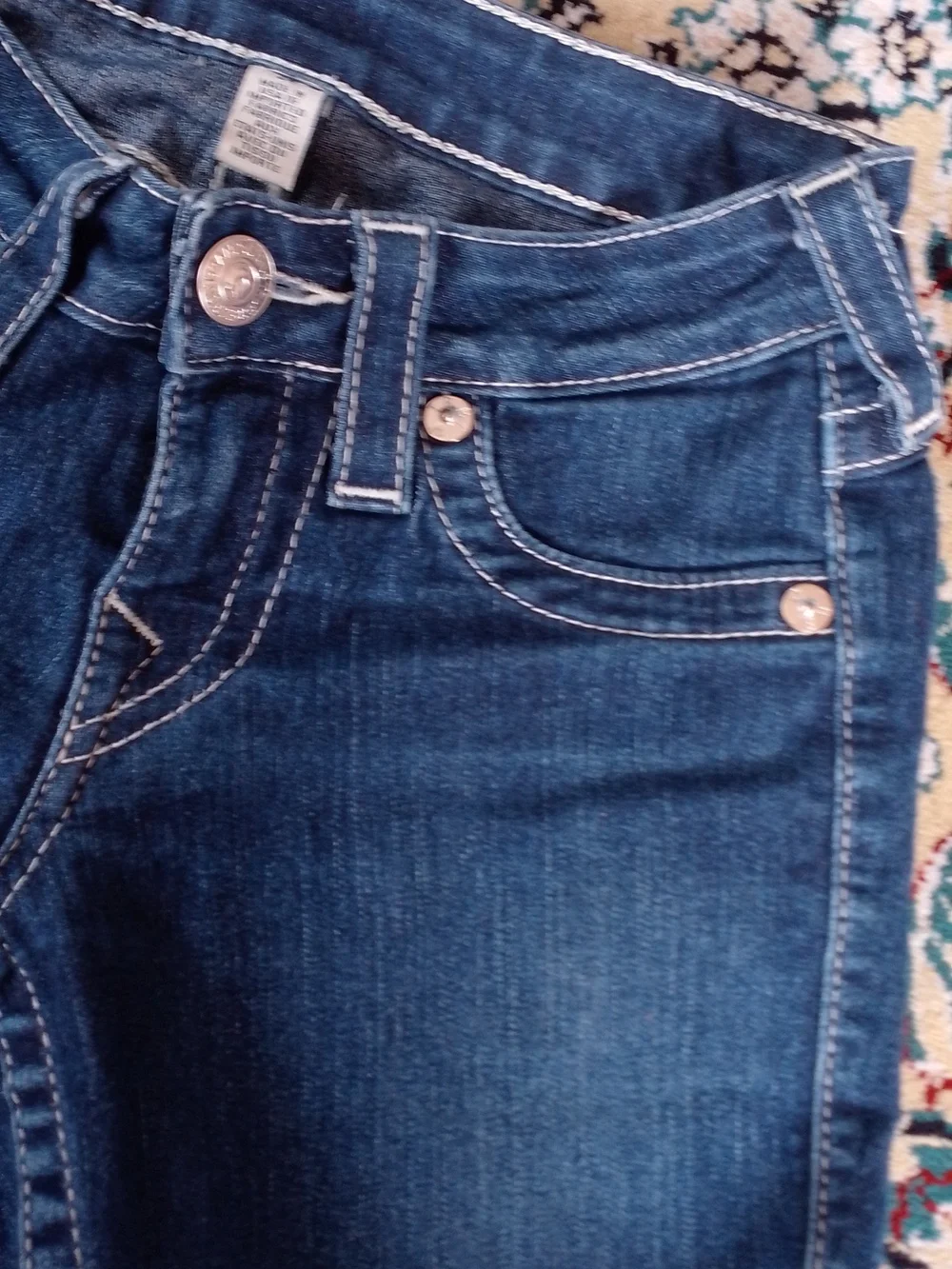 True Religion Denim Skinny Jeans Dark Blue Indigo White Stitch Section Leggings - Picture 9 of 11